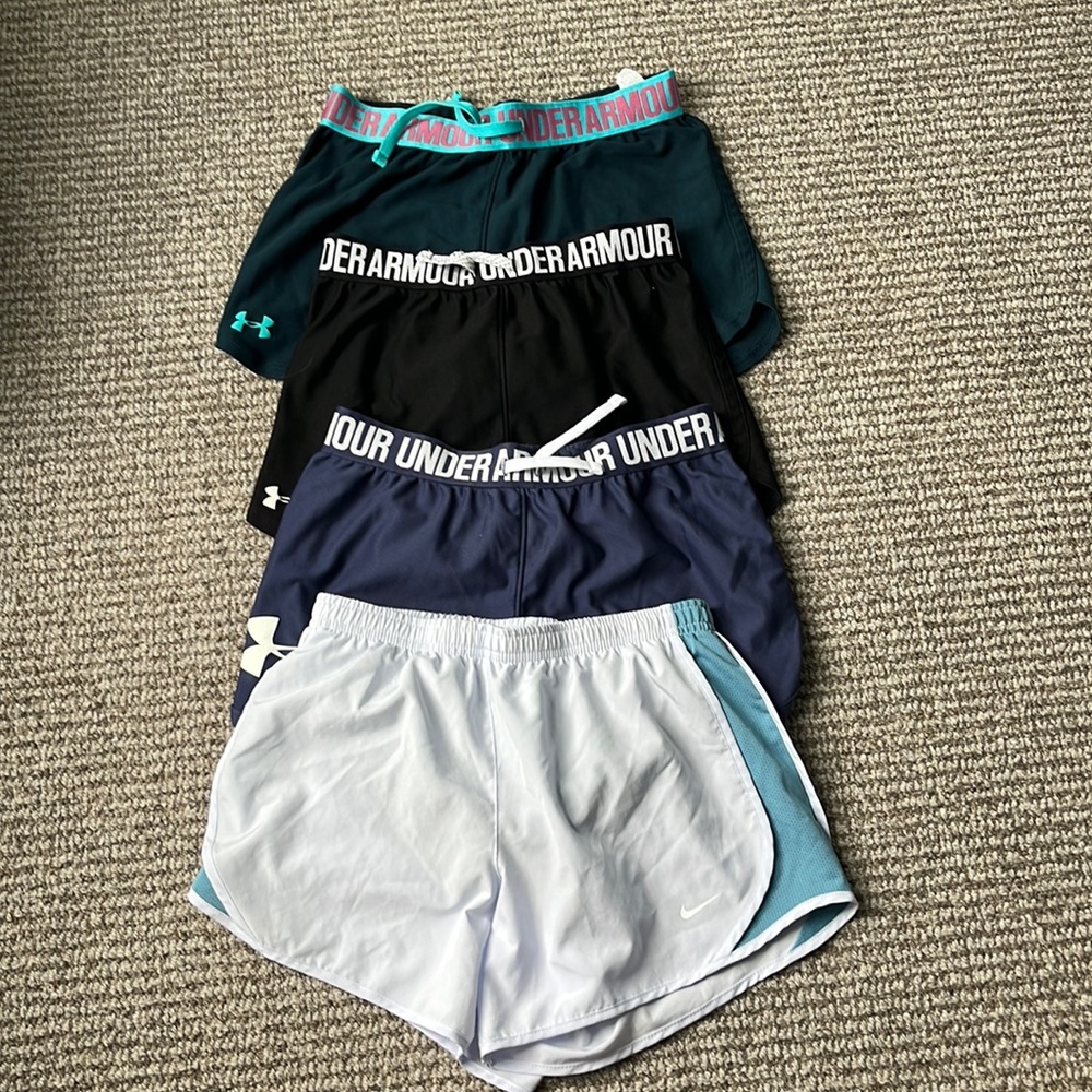 Youth girls athletic shorts | 4 pairs in total |3 under armour pairs|1 nike pair